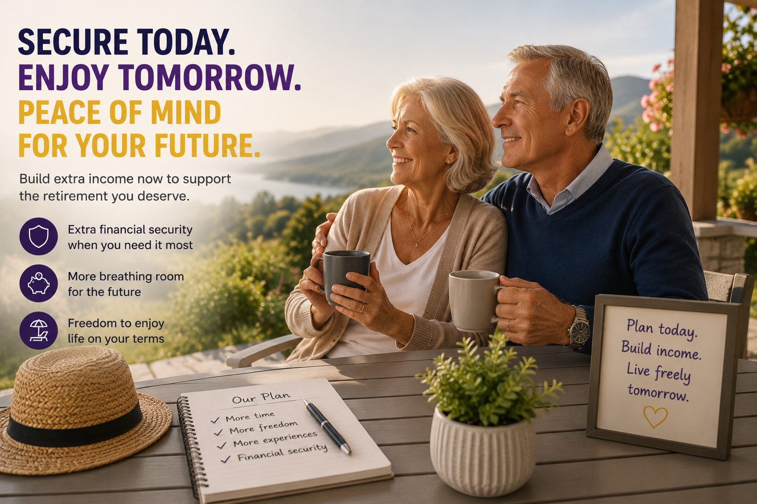 Older couple enjoying peace of mind and financial security