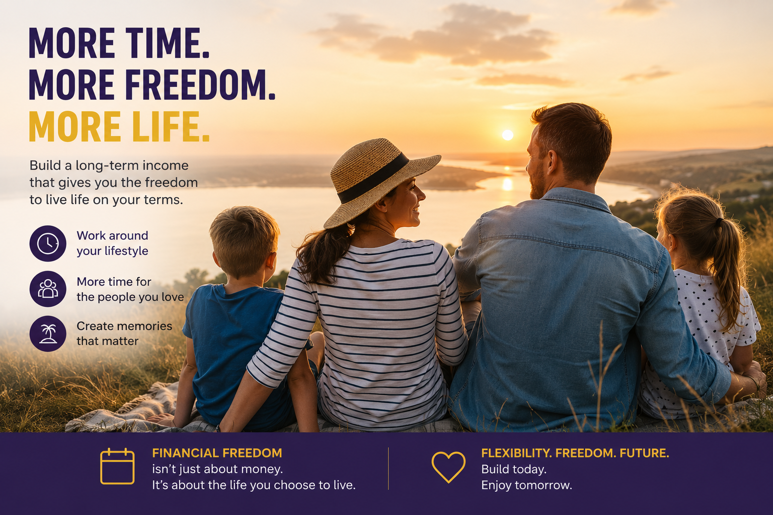 Family enjoying time freedom at sunset